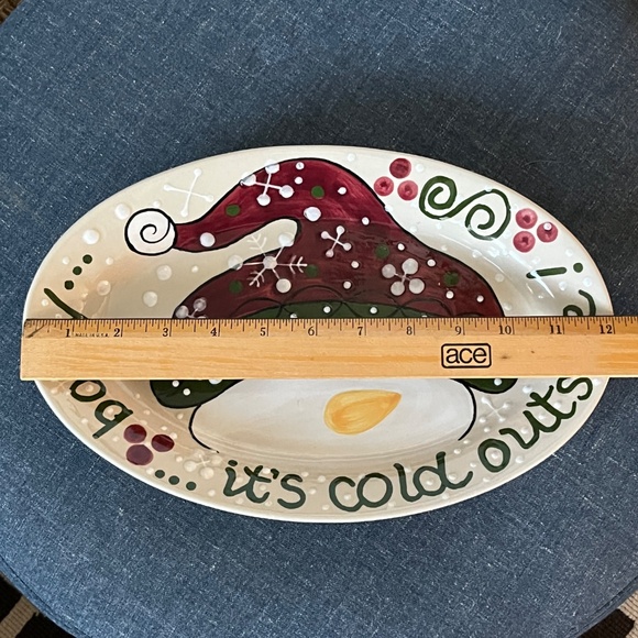 Expressly Yours Pottery 2004 Snowman oval platter 12 x 8 Baby Cold Outside Xmas - Picture 6 of 7